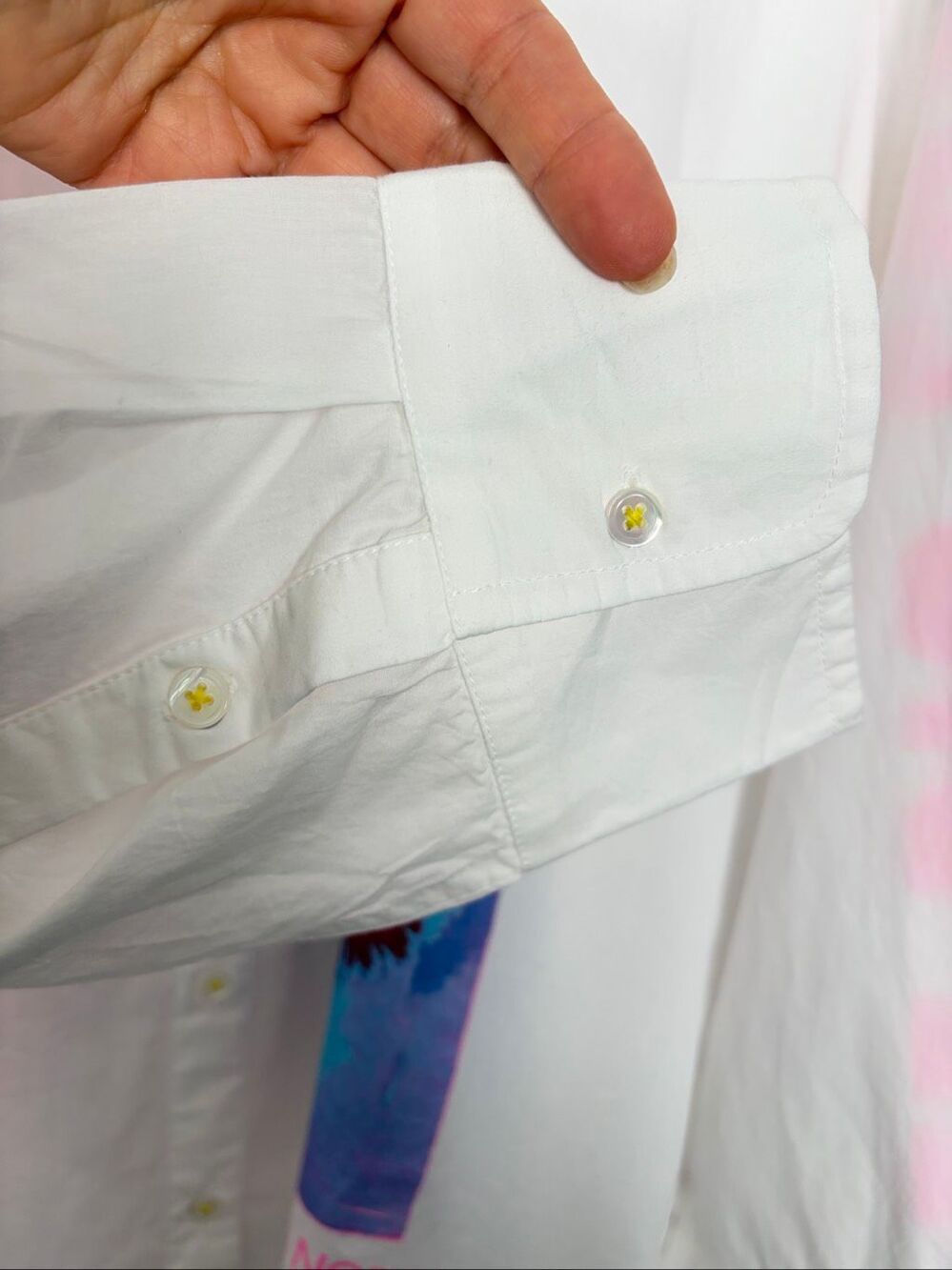 Kerri Rosenthal Soleil Jack Shirt White Pink Wearable Art Cotton Poplin XL - Picture 10 of 12